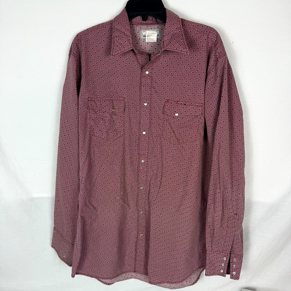 Wrangler Western Shirt Mens XLT Red Geometric Dual Flap Pocket Snap Front Retro